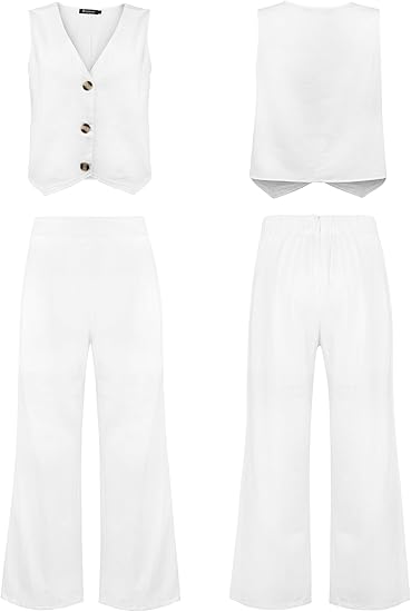 ROYLAMP Conjunto de Mujer de Dos Piezas – Blusa sin Mangas con Cuello en V y Pantalón Tobillero de Pierna Ancha, Ligero y Elegante para Oficina, Vacaciones o Uso Diario - Imagen 3