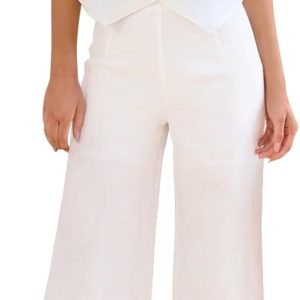 ROYLAMP Conjunto de Mujer de Dos Piezas – Blusa sin Mangas con Cuello en V y Pantalón Tobillero de Pierna Ancha, Ligero y Elegante para Oficina, Vacaciones o Uso Diario