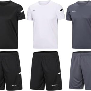 BUYJYA Conjunto deportivo para hombre 3 piezas – Camisetas y shorts para entrenamiento, correr o gimnasio