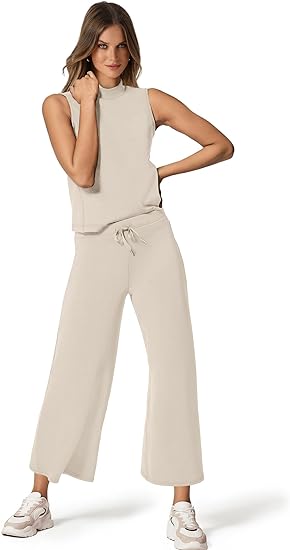 SAMPEEL Conjunto de Dos Piezas para Mujer – Ropa Deportiva Casual, Conjunto de Verano para Viaje, Pantalones y Blusa de Manga Corta - Imagen 2