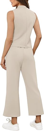 SAMPEEL Conjunto de Dos Piezas para Mujer – Ropa Deportiva Casual, Conjunto de Verano para Viaje, Pantalones y Blusa de Manga Corta - Imagen 3