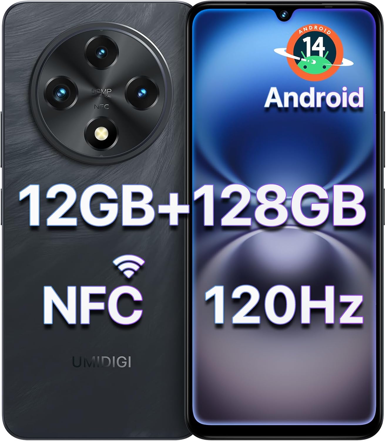 UMIDIGI - Power 5 Unlocked Cell Phone 4GB+128GB, Android 11 Smartphone, 6150mAh Battery, 6.53" HD+ Full Screen, 16MP Triple Camera, Dual 4G VoLTE, Global Bands, US Version (Carbon Grey)