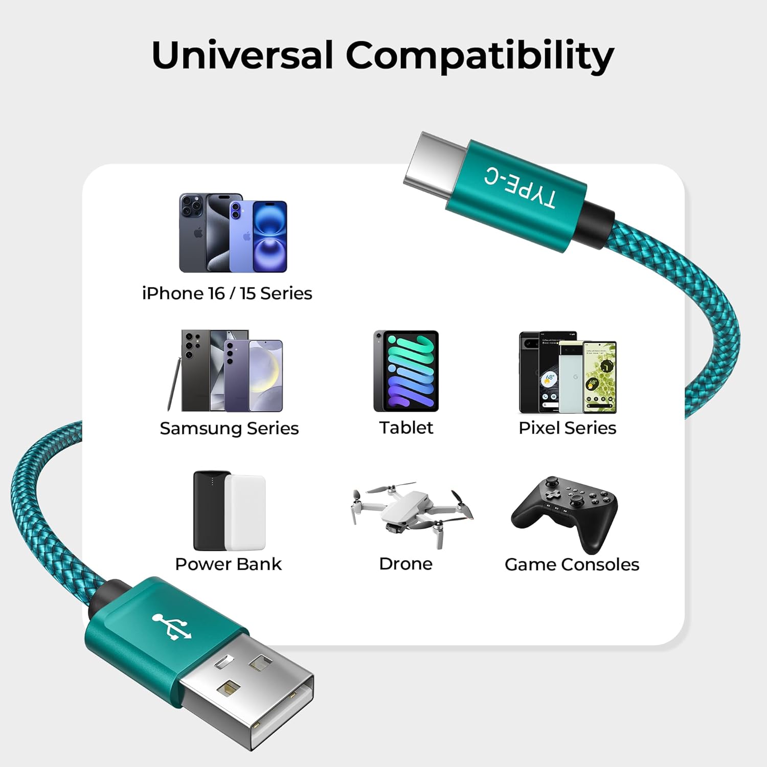 Basesailor – Cable CarPlay USB A a C para iPhone 15/16 y más, pack 3 longitudes, carga rápida y resistente. - Imagen 8