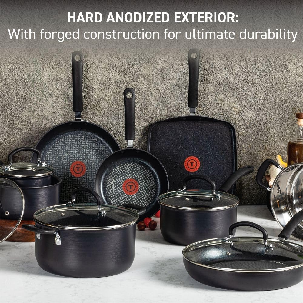 T-fal – Juego de Utensilios de Cocina de 14 Piezas | Antiadherente con Revestimiento de Titanio | Aluminio Anodizado Duro | Color Negro - Imagen 4