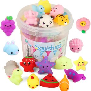 Squishies Mochi – 24 Juguetes Blandos Antiestrés para Niños con Caja Organizadora