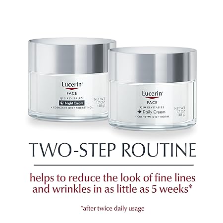 Eucerin Q10 – Set de cuidado de la piel, crema facial diaria antiarrugas con biotina (1.7 onzas) + crema de noche antiarrugas con pro-retinol (1.7 onzas), para todo tipo de piel, sin fragancia - Imagen 3