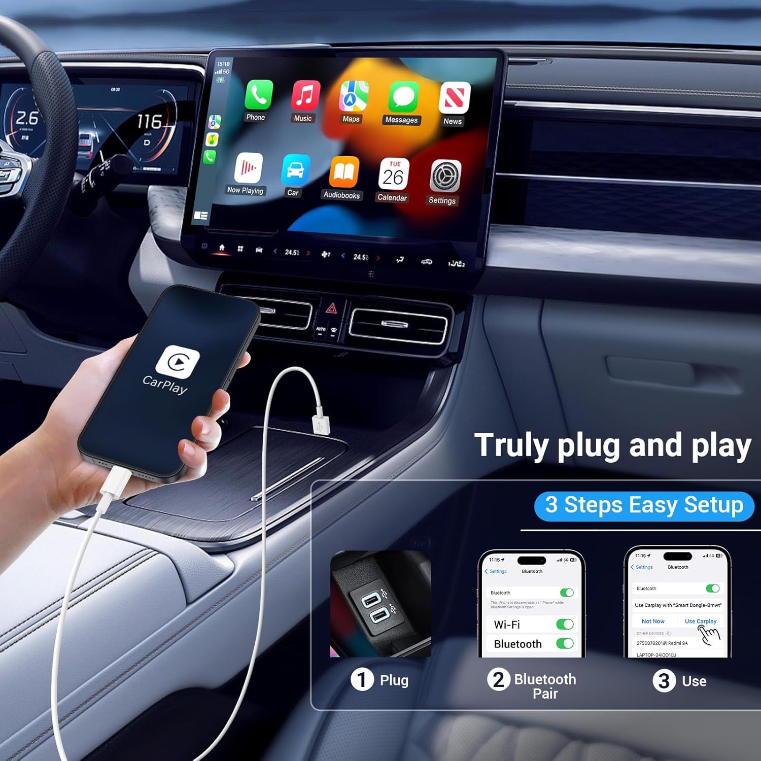 Cable de coche USB A a C para iPhone 15/16, pack 3 tamaños, ideal para CarPlay y carga en auto. - Imagen 7