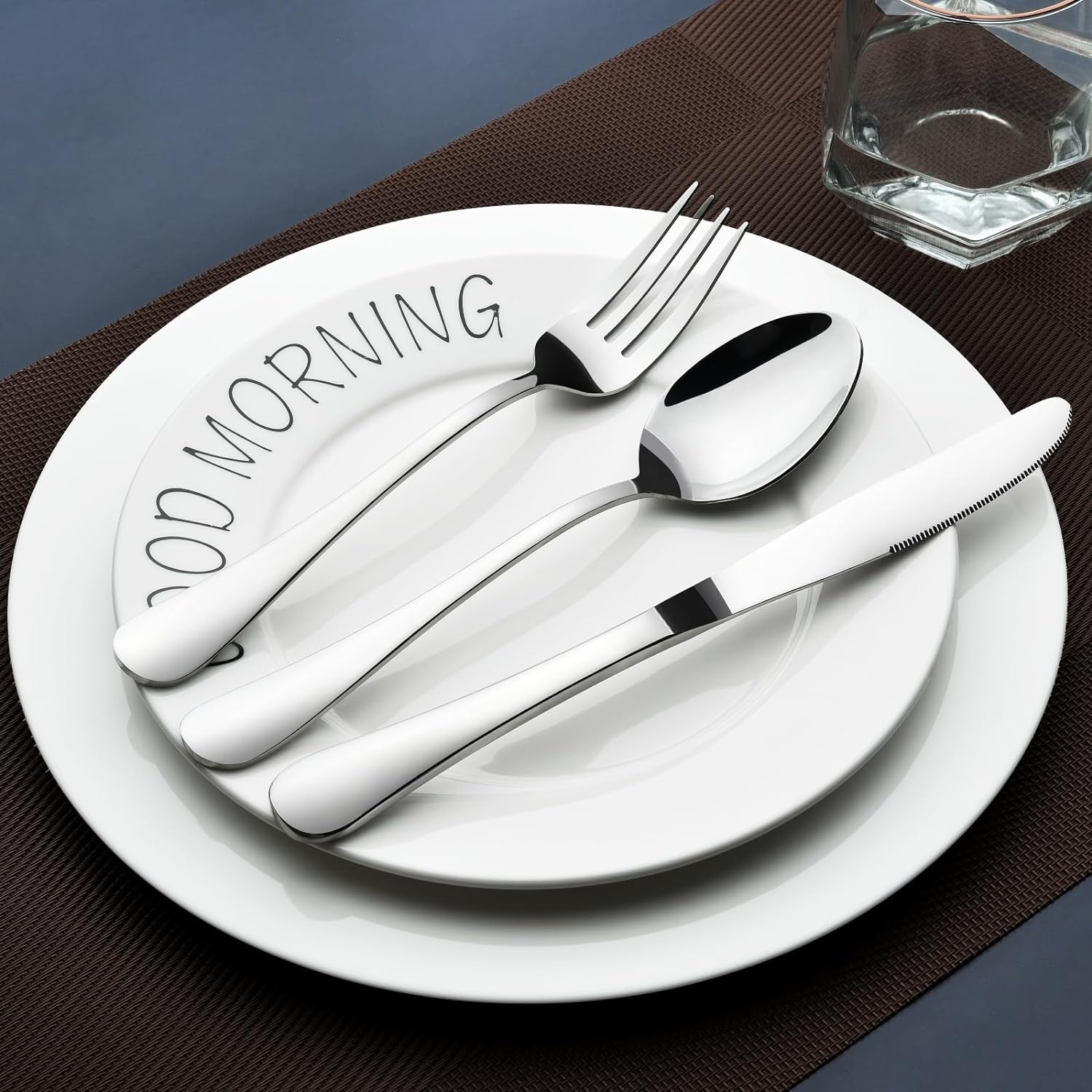 Set de cubiertos de acero inoxidable para 8 personas (40 piezas) con cuchillos de carne, ideal para regalo y apto para lavavajillas. - Imagen 5