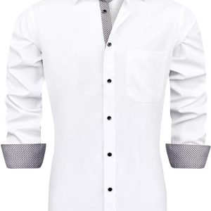 Camisa de Vestir para Hombre J.VER – Manga Larga, Elástica, Sin Arrugas, Estilo Casual y Formal, Ajuste Regular con Botones