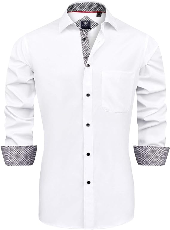 Camisa de Vestir para Hombre J.VER – Manga Larga, Elástica, Sin Arrugas, Estilo Casual y Formal, Ajuste Regular con Botones