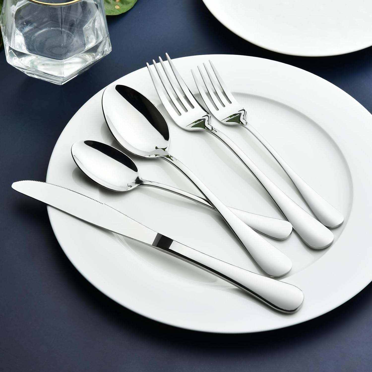 Set de cubiertos de acero inoxidable para 8 personas (40 piezas) con cuchillos de carne, ideal para regalo y apto para lavavajillas. - Imagen 4
