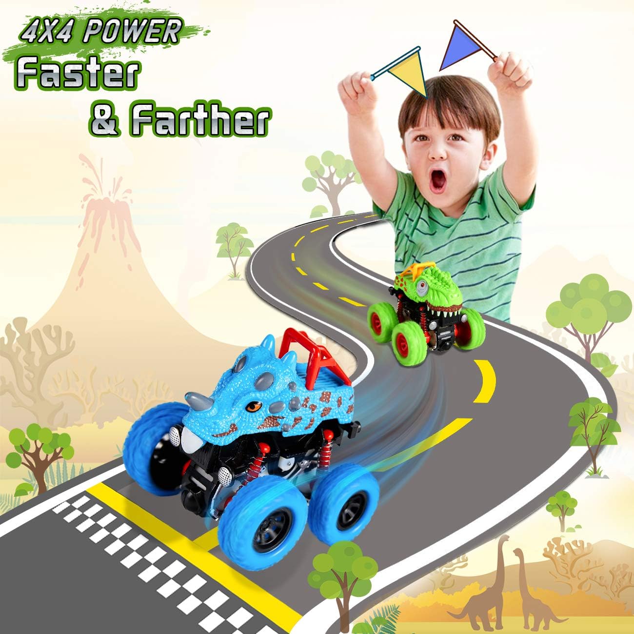 LODBY – Camiones monstruo de dinosaurio para niños de 2 a 6 años, regalo ideal para cumpleaños o Navidad. - Imagen 2