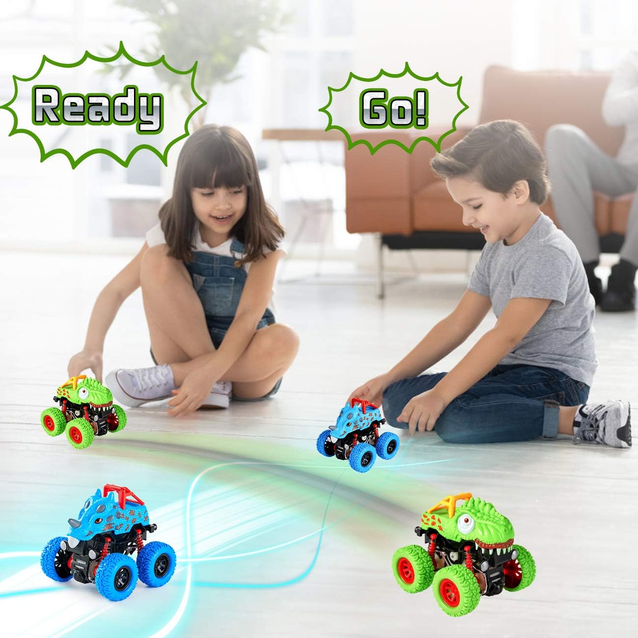 LODBY – Camiones monstruo de dinosaurio para niños de 2 a 6 años, regalo ideal para cumpleaños o Navidad. - Imagen 4