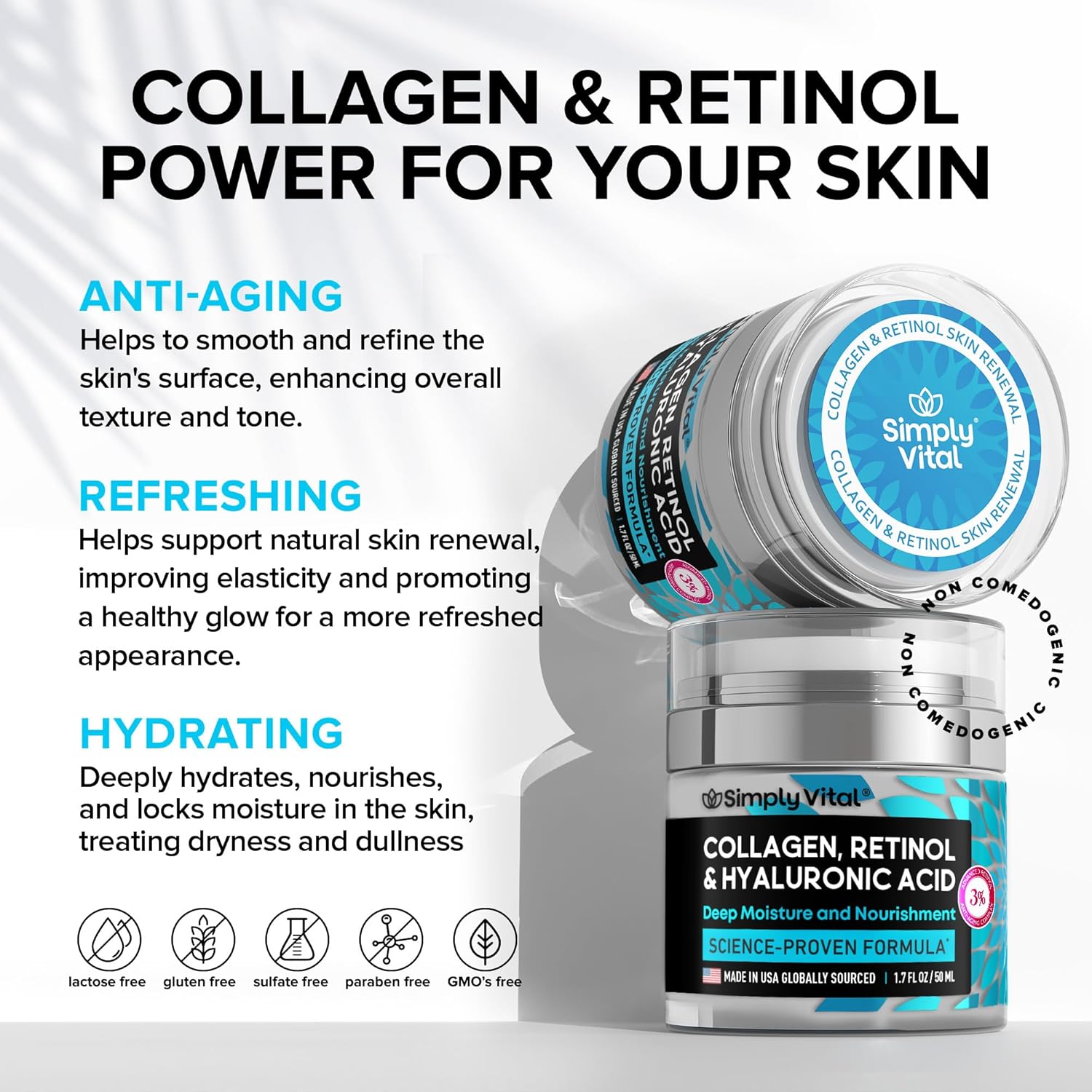 SimplyVital Crema Antienvejecimiento con Colágeno, Retinol y Ácido Hialurónico para rostro, cuello y escote – 1.7 oz. - Imagen 5