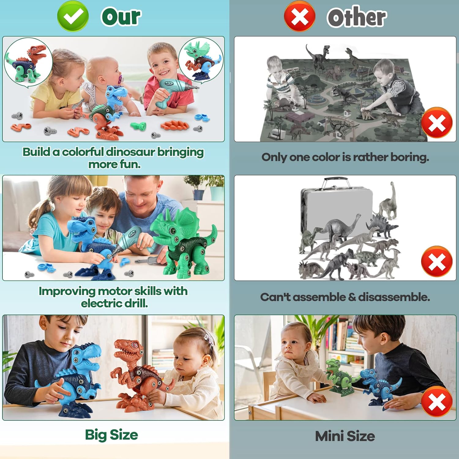 Laradola- set de dinosaurios desmontables con taladro eléctrico para niños de 3 a 8 años. Fomenta la creatividad, el aprendizaje STEM y la coordinación mientras juegan. - Imagen 6