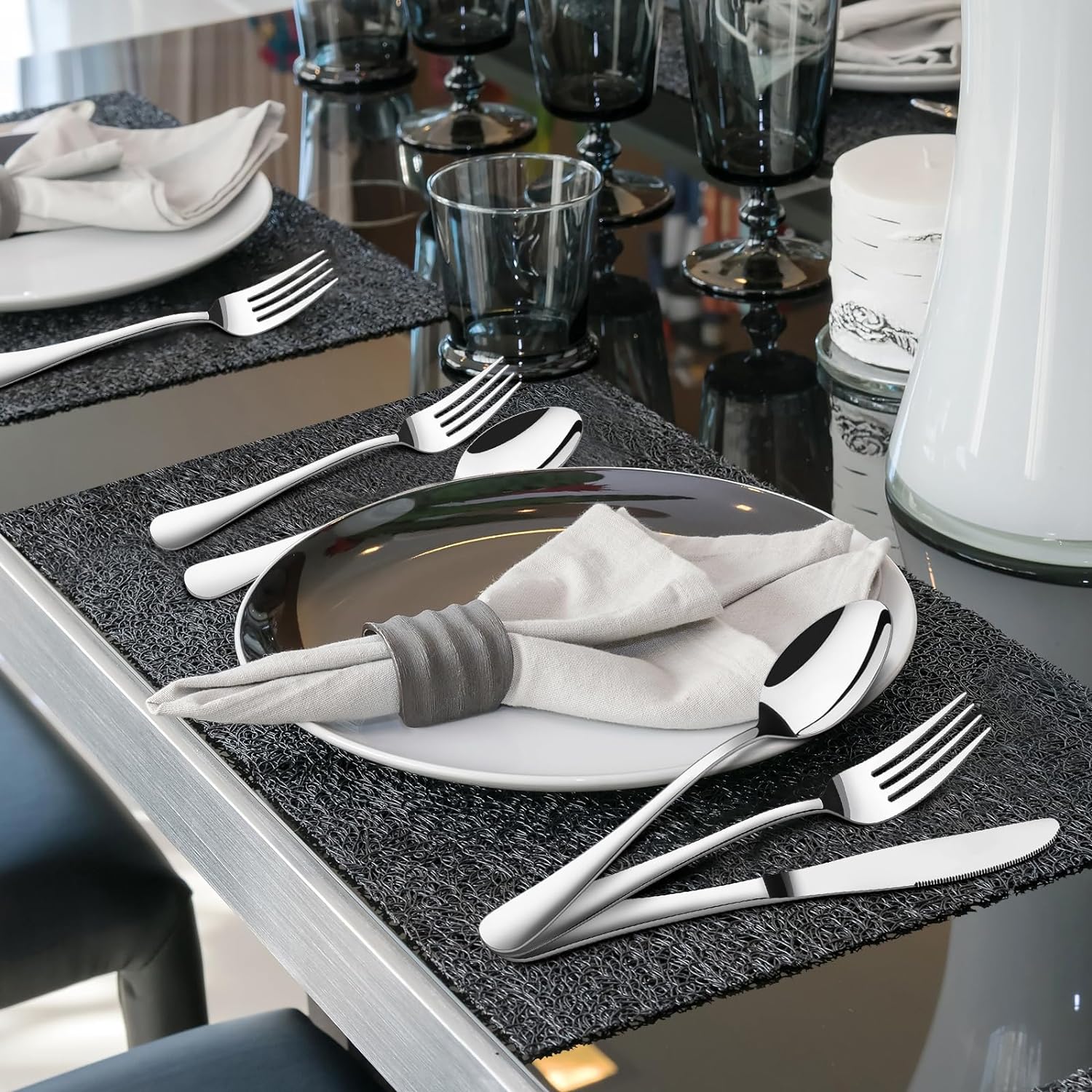 Set de cubiertos de acero inoxidable para 8 personas (40 piezas) con cuchillos de carne, ideal para regalo y apto para lavavajillas. - Imagen 6