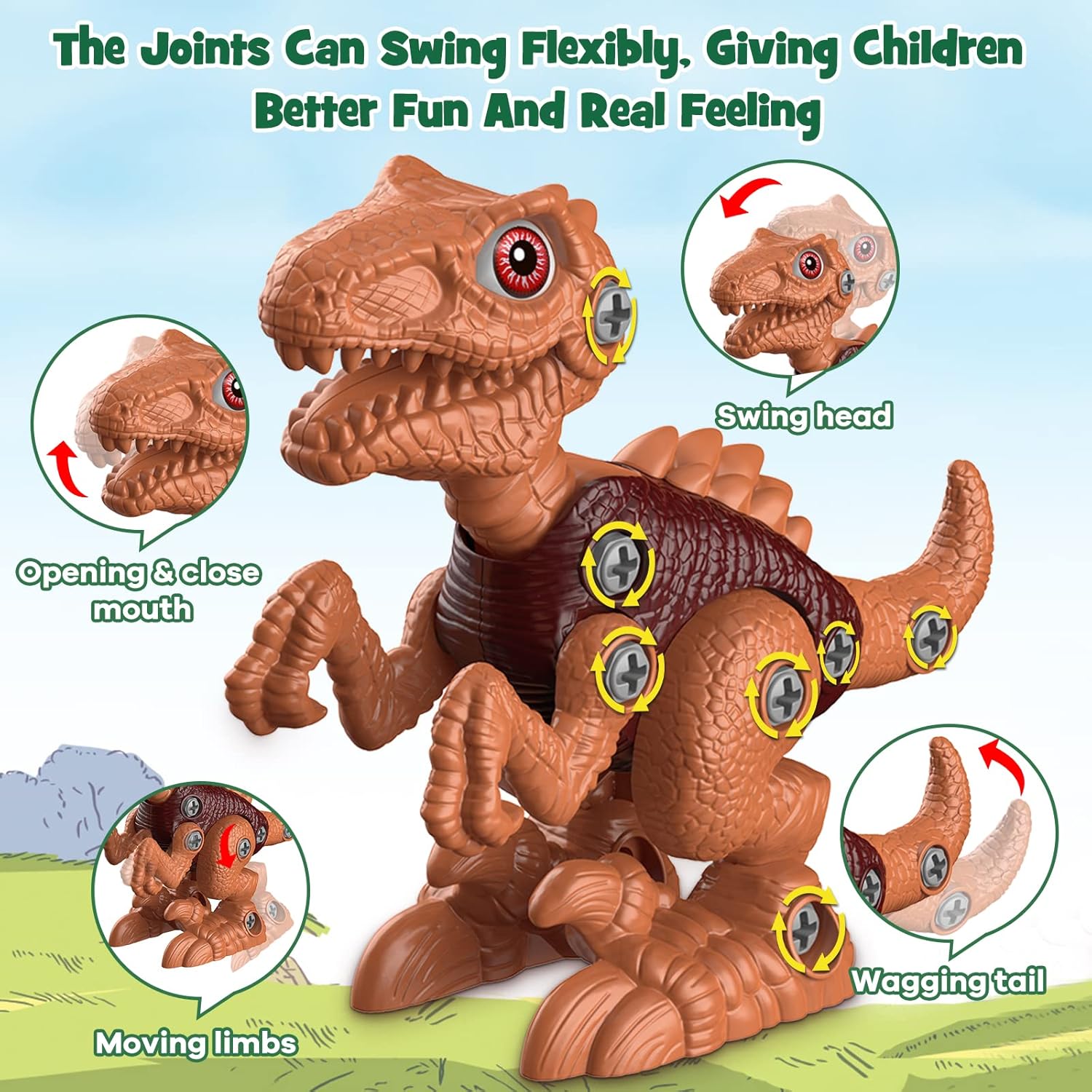 Laradola- set de dinosaurios desmontables con taladro eléctrico para niños de 3 a 8 años. Fomenta la creatividad, el aprendizaje STEM y la coordinación mientras juegan. - Imagen 4
