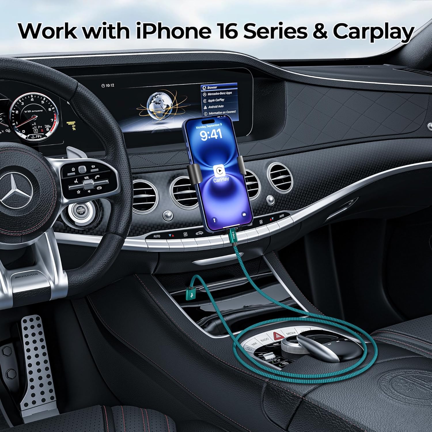 Basesailor – Cable CarPlay USB A a C para iPhone 15/16 y más, pack 3 longitudes, carga rápida y resistente. - Imagen 7