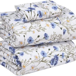RUVANTI Juego de sábanas tamaño individual de 100 % algodón, 3 piezas, con Bolsillo Profundo y Diseño Floral