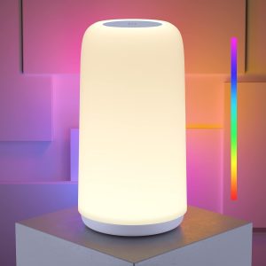 ROOTRO - Lámpara Táctil de Mesita de Noche LED, Diseño Elegante y RGB Multicolor, Regulable en 3 Niveles, Luces Blancas Cálidas y Modo Inteligente para Dormitorio