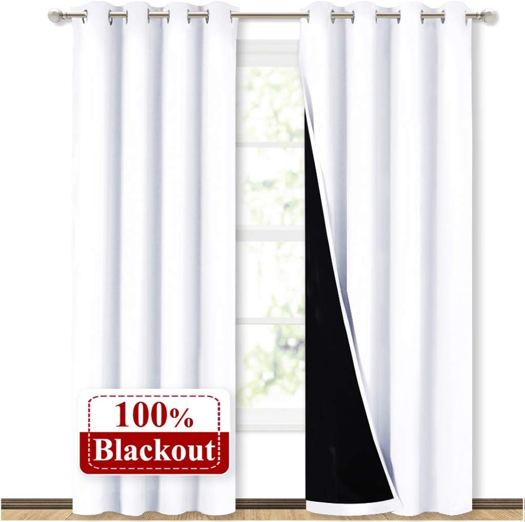 NICETOWN Cortinas Opacas Blancas 100% con Forro Térmico – Juego de 2 Paneles Aislantes de 84” x 52” para Guardería y Hogar