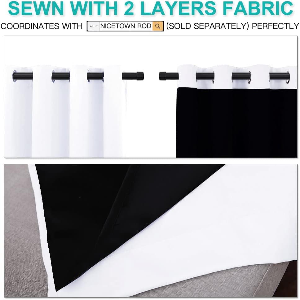 NICETOWN Cortinas Opacas Blancas 100% con Forro Térmico – Juego de 2 Paneles Aislantes de 84” x 52” para Guardería y Hogar - Imagen 3