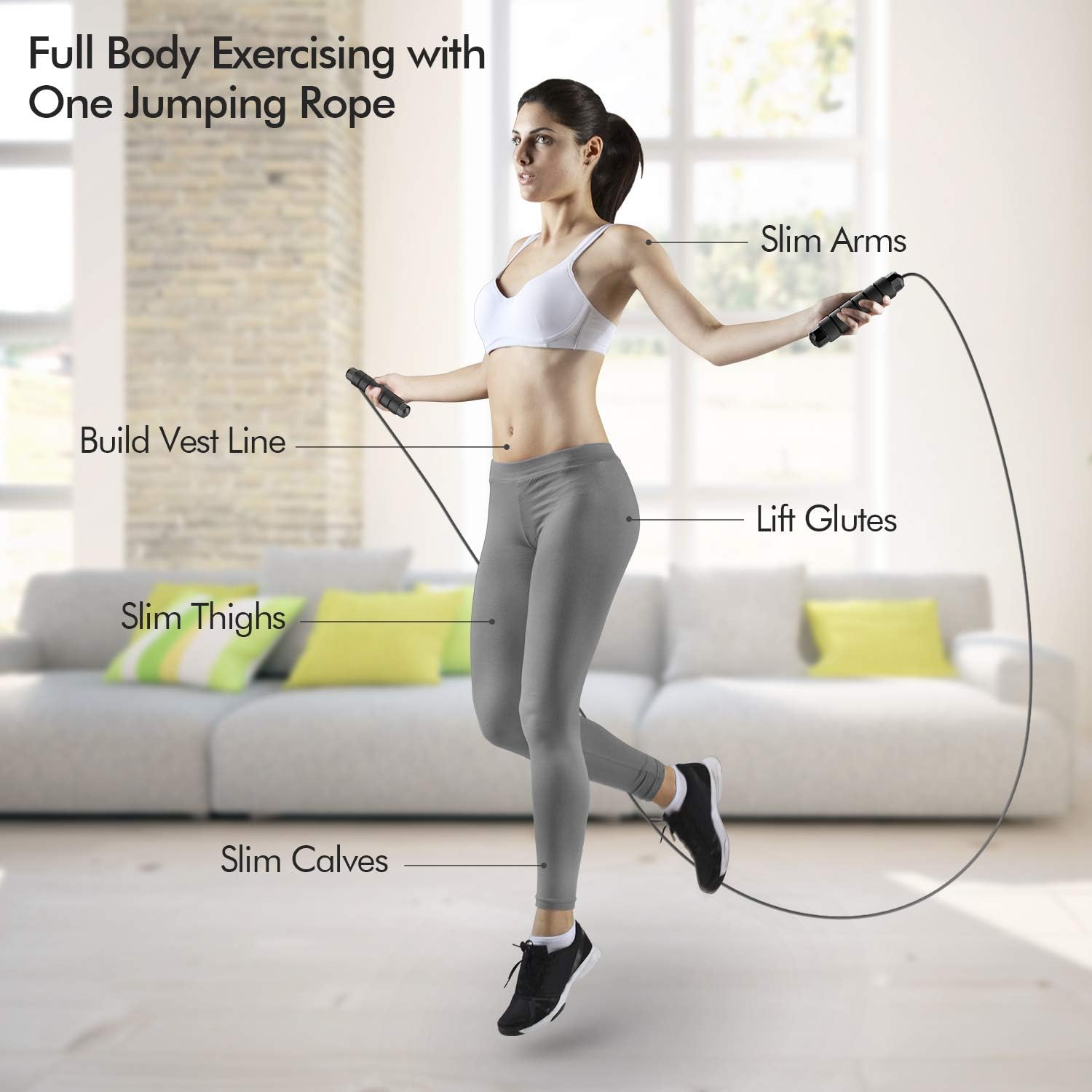 Cuerda para Saltar de Velocidad con Rodamientos de Bolas – Cuerda de Acero Ajustable sin Enredos con Mangos de Espuma Ergonómica para Fitness, Ejercicio y Entrenamiento – Para Mujeres, Hombres y Niños - Imagen 6