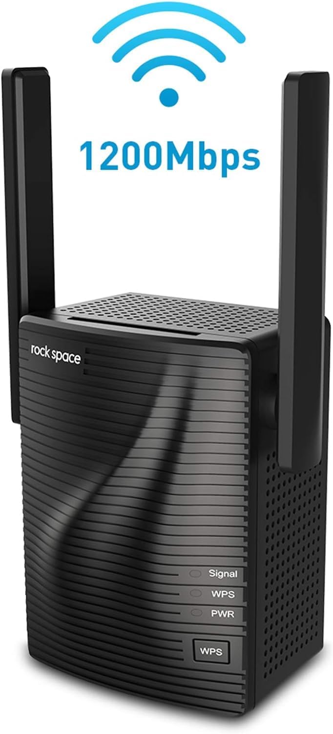 rockspace-Extensor WiFi 1200 Mbps, Doble Banda 2.4/5GHz, Repetidor con Puerto Ethernet, Cobertura 360°, Fácil Instalación