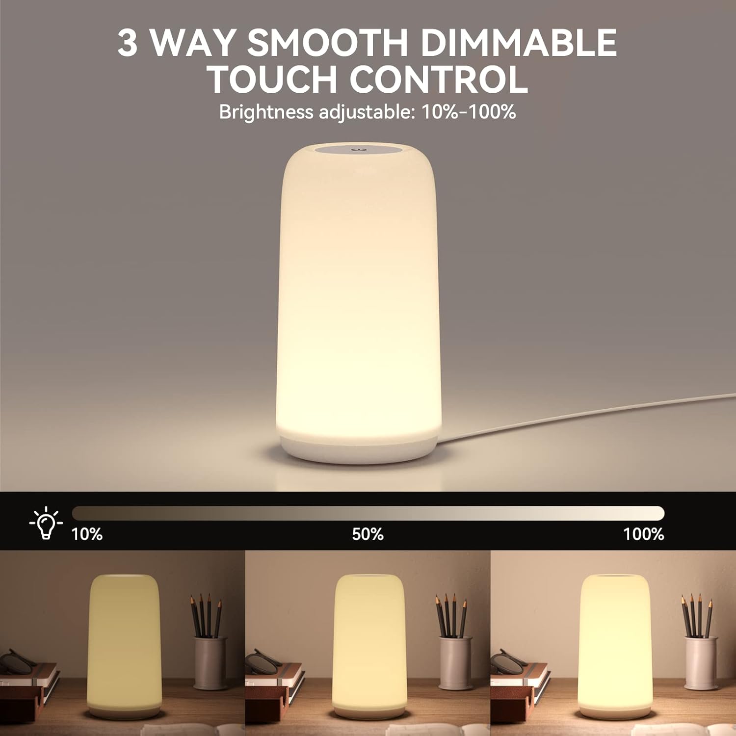 ROOTRO - Lámpara Táctil de Mesita de Noche LED, Diseño Elegante y RGB Multicolor, Regulable en 3 Niveles, Luces Blancas Cálidas y Modo Inteligente para Dormitorio - Imagen 6