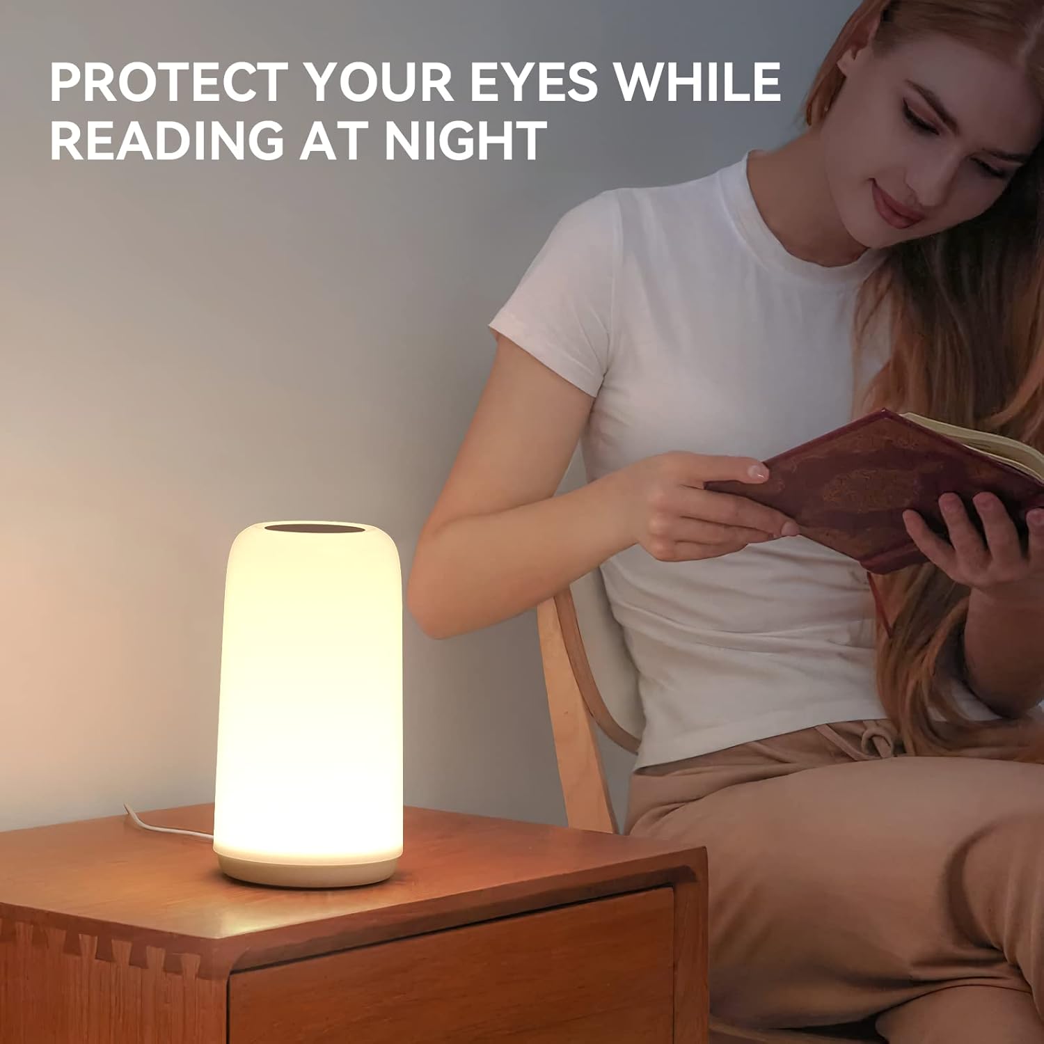 ROOTRO - Lámpara Táctil de Mesita de Noche LED, Diseño Elegante y RGB Multicolor, Regulable en 3 Niveles, Luces Blancas Cálidas y Modo Inteligente para Dormitorio - Imagen 4