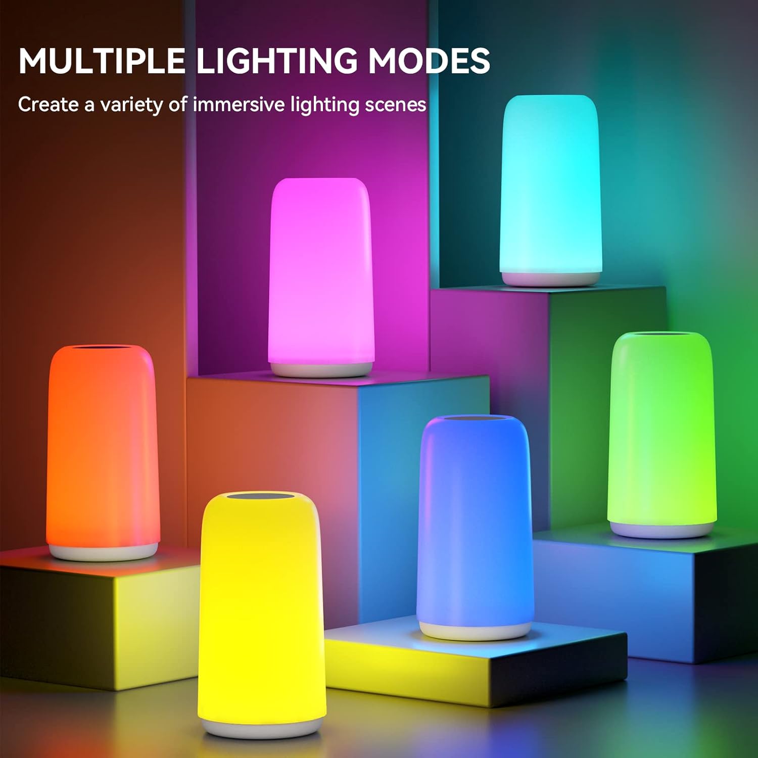 ROOTRO - Lámpara Táctil de Mesita de Noche LED, Diseño Elegante y RGB Multicolor, Regulable en 3 Niveles, Luces Blancas Cálidas y Modo Inteligente para Dormitorio - Imagen 7