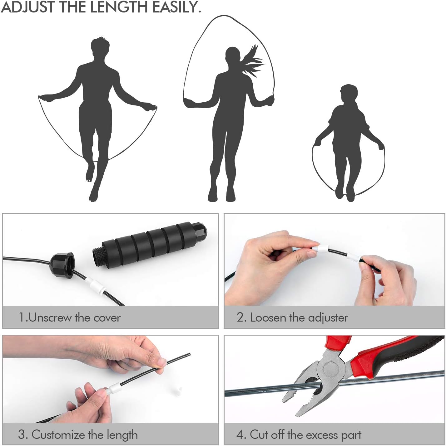 Cuerda para Saltar de Velocidad con Rodamientos de Bolas – Cuerda de Acero Ajustable sin Enredos con Mangos de Espuma Ergonómica para Fitness, Ejercicio y Entrenamiento – Para Mujeres, Hombres y Niños - Imagen 8