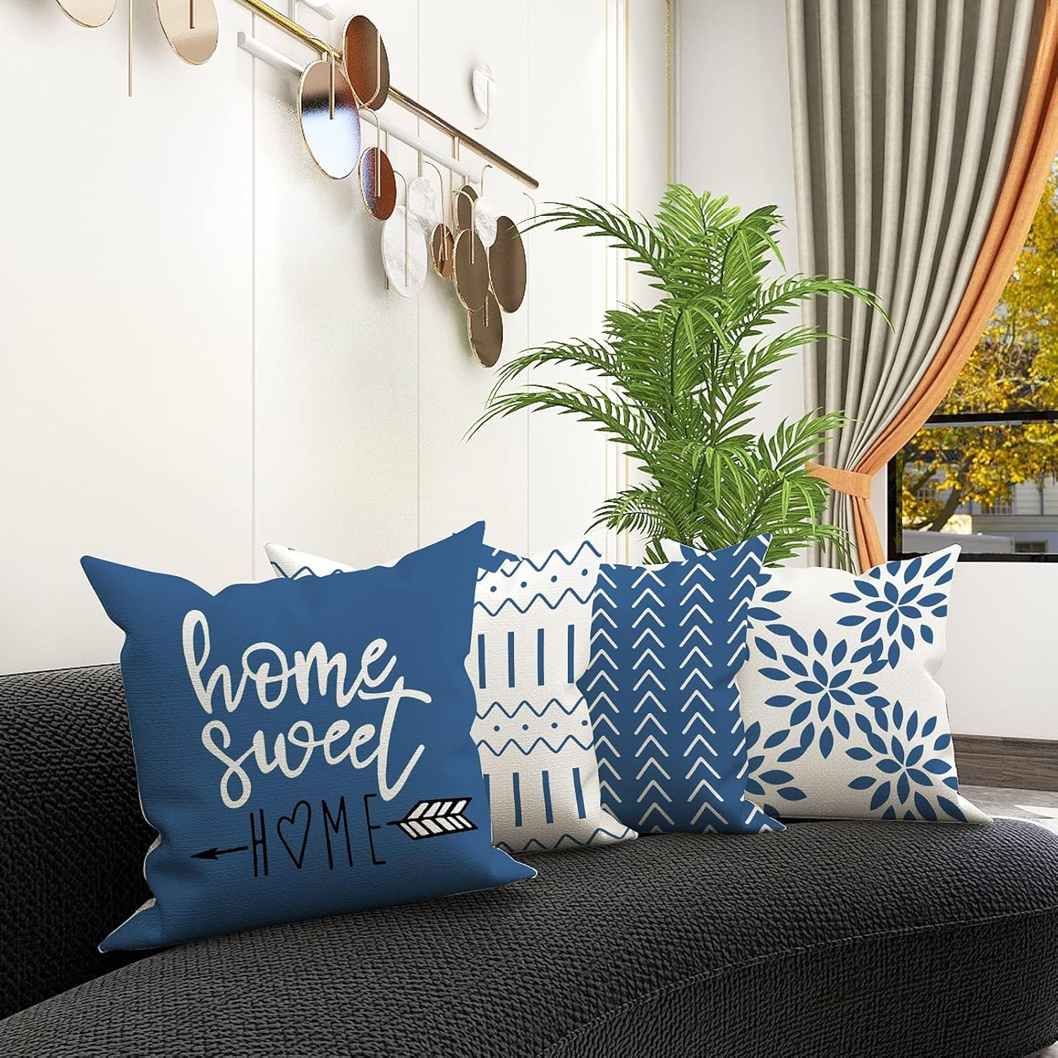 YCOLL – Set de 4 Fundas de Almohada 45x45 cm | Diseño Moderno en Lino Decorativo para Sofá, Cama o Coche. - Imagen 5