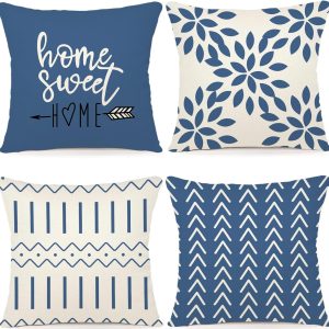 YCOLL – Set de 4 Fundas de Almohada 45x45 cm | Diseño Moderno en Lino Decorativo para Sofá, Cama o Coche.
