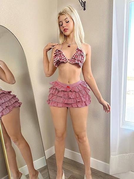MAKEMECHIC- Mini Shorts a Cuadros para Mujer – Cintura Elástica con Volantes y Lazo Frontal - Verano Fresco y Femenino. - Imagen 7