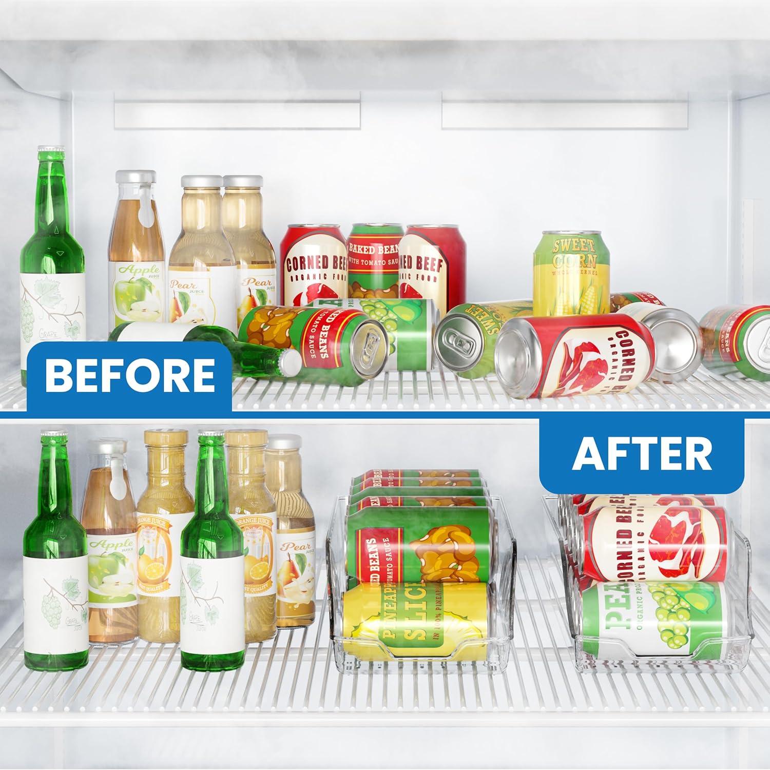 Utopia Kitchen – Organizador de Latas Transparente - Juego de 4 Dispensadores para Nevera o Encimera - Almacenamiento de Bebidas y Refrescos. - Imagen 3