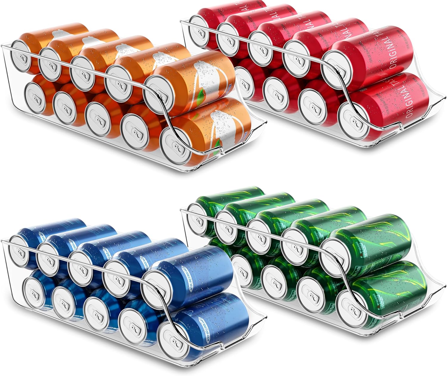 Utopia Kitchen – Organizador de Latas Transparente - Juego de 4 Dispensadores para Nevera o Encimera - Almacenamiento de Bebidas y Refrescos.
