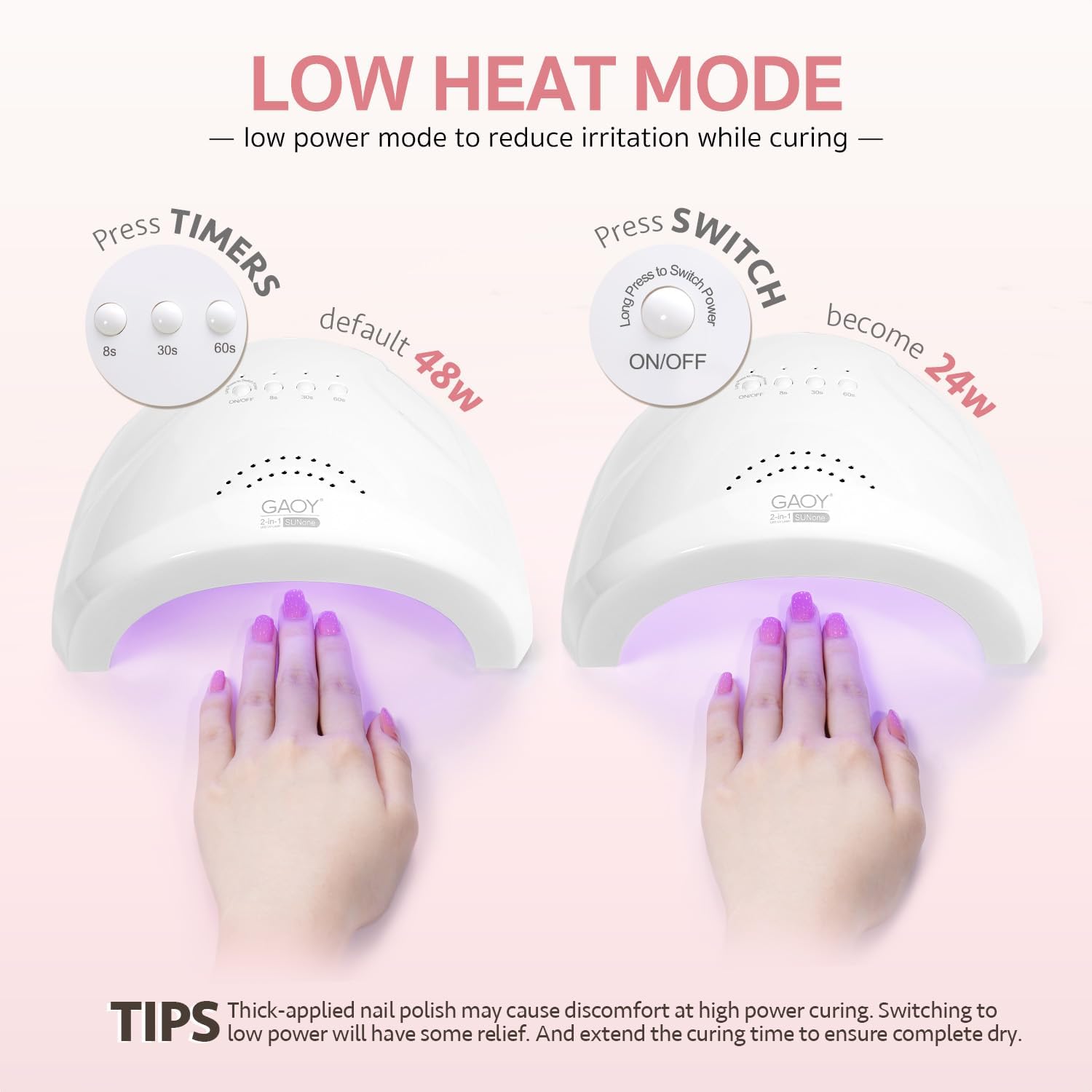 GAOY Lámpara LED UV Profesional para Uñas – Secado Rápido con 30 LEDs, Sensor Infrarrojo y 3 Temporizadores para Esmalte de Gel - Imagen 7