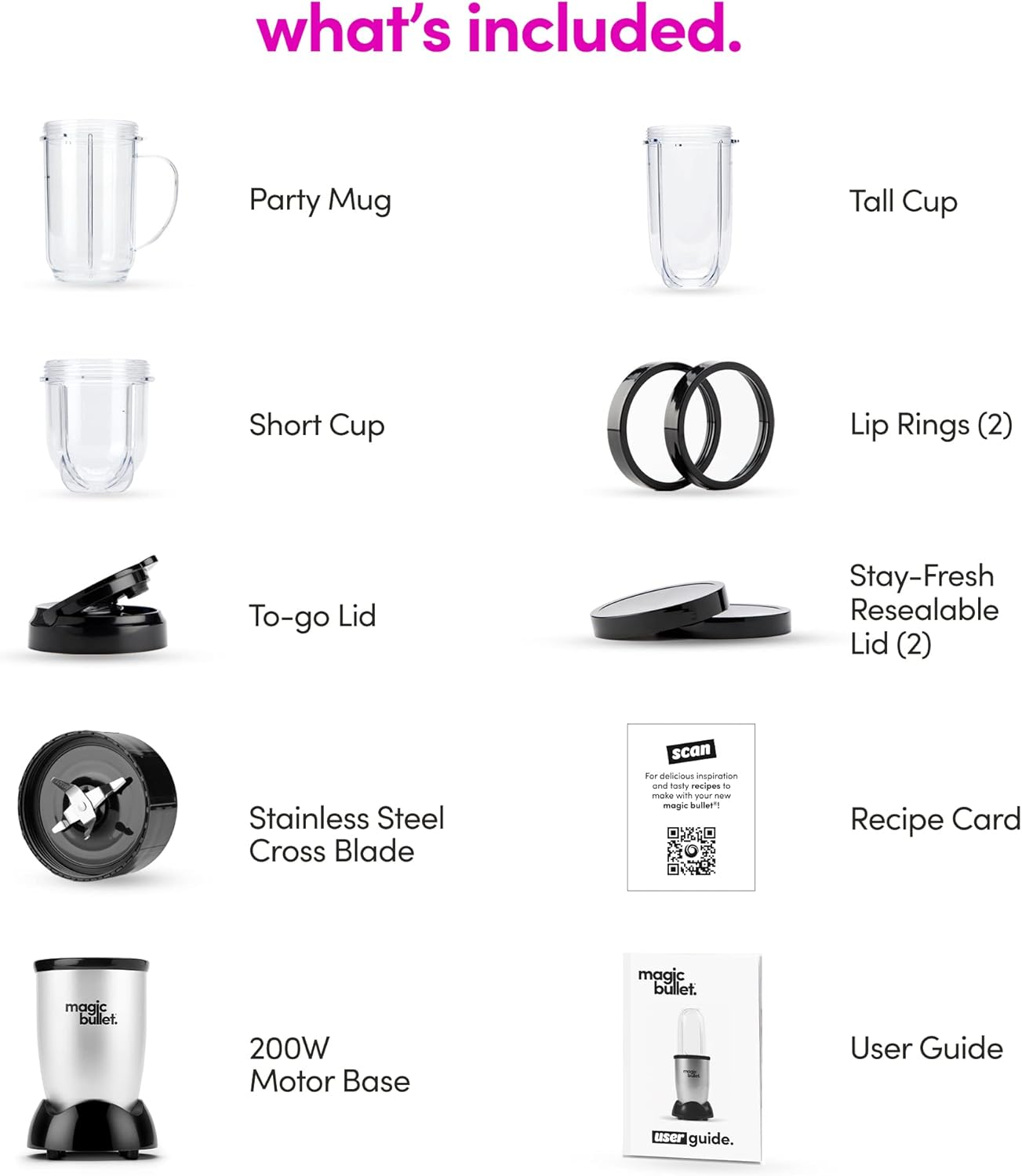 Magic Bullet – Batidora Compacta de 11 Piezas, Color Plata/Negro - Imagen 10