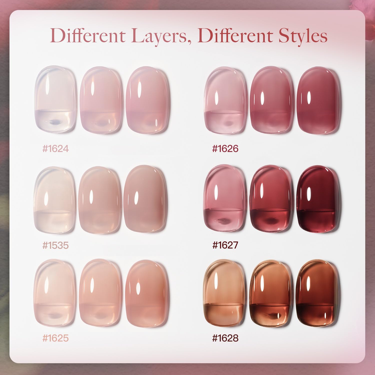 GAOY - Esmalte de Uñas en Gel – Set de 6 Colores Rose Garden (Transparente, Nude, Rojo, Rosa, Marrón) | Ideal para Salón y Manicura en Casa - Imagen 4
