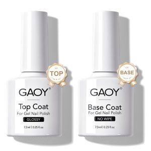 GAOY Juego de Capa Superior y Base para Uñas de Gel - 2 Unidades de Capa Vidriosa y Base No Se Limpia, Curado con Luz UV