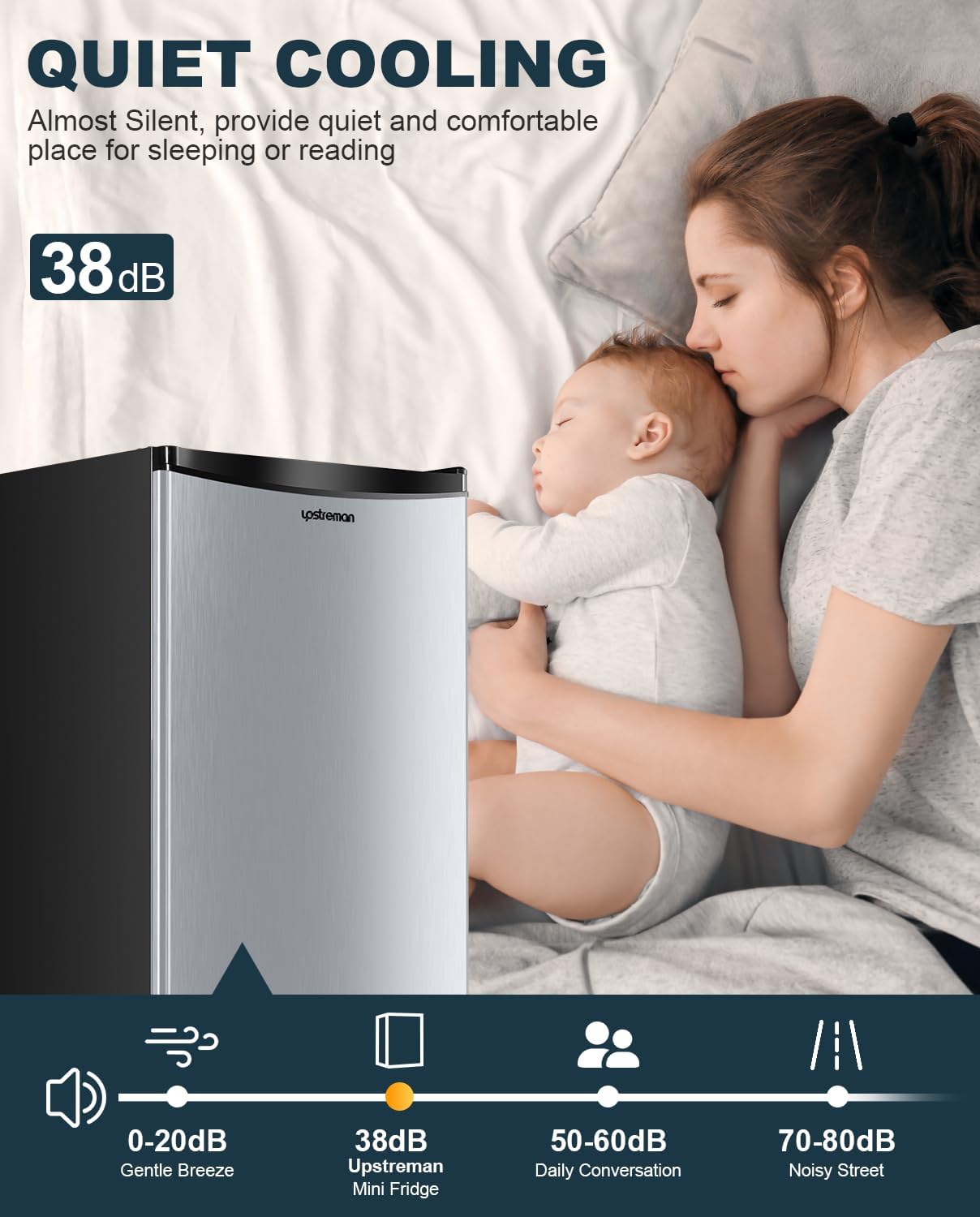 Upstreman Mini Refrigerador 3.2 Cu.Ft – Con Congelador, Termostato Ajustable, Diseño Compacto para Dormitorio, Oficina o Espacios Reducidos - Imagen 6