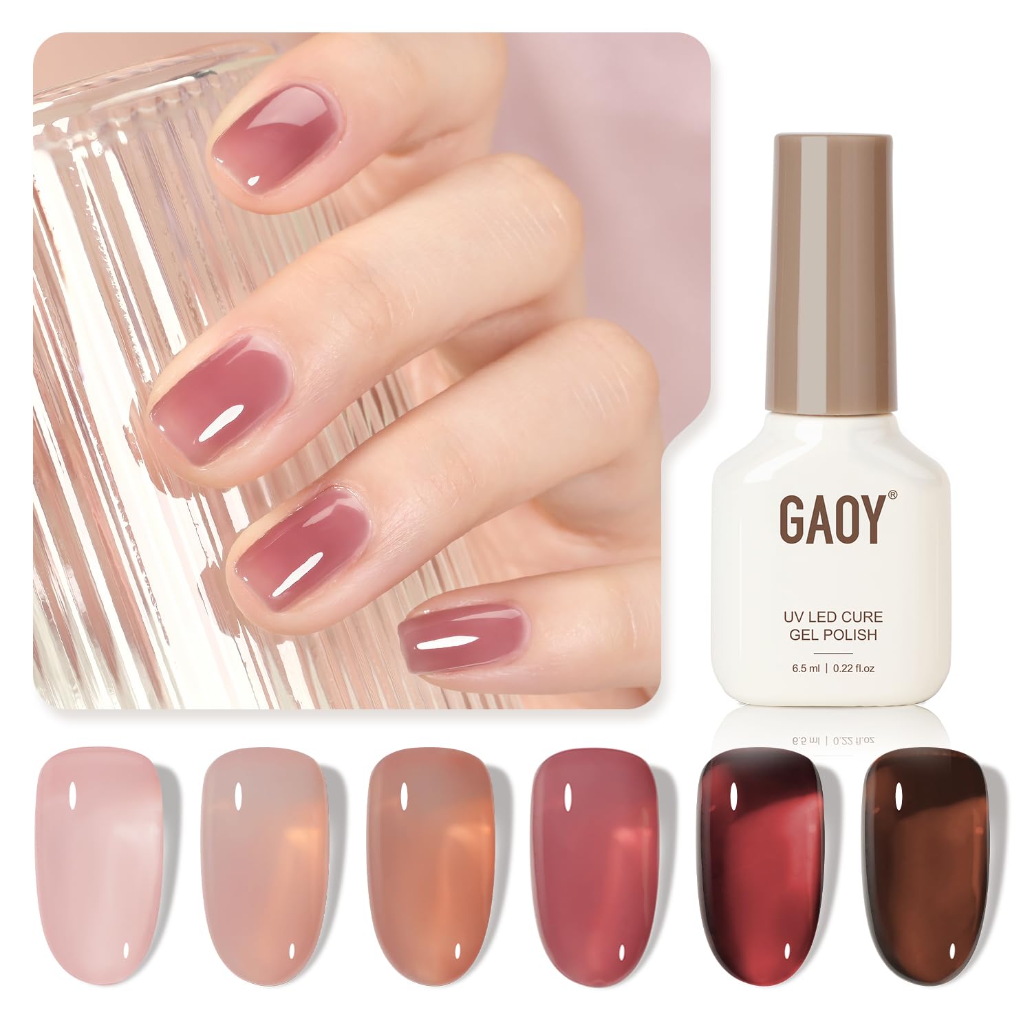 GAOY - Esmalte de Uñas en Gel – Set de 6 Colores Rose Garden (Transparente, Nude, Rojo, Rosa, Marrón) | Ideal para Salón y Manicura en Casa