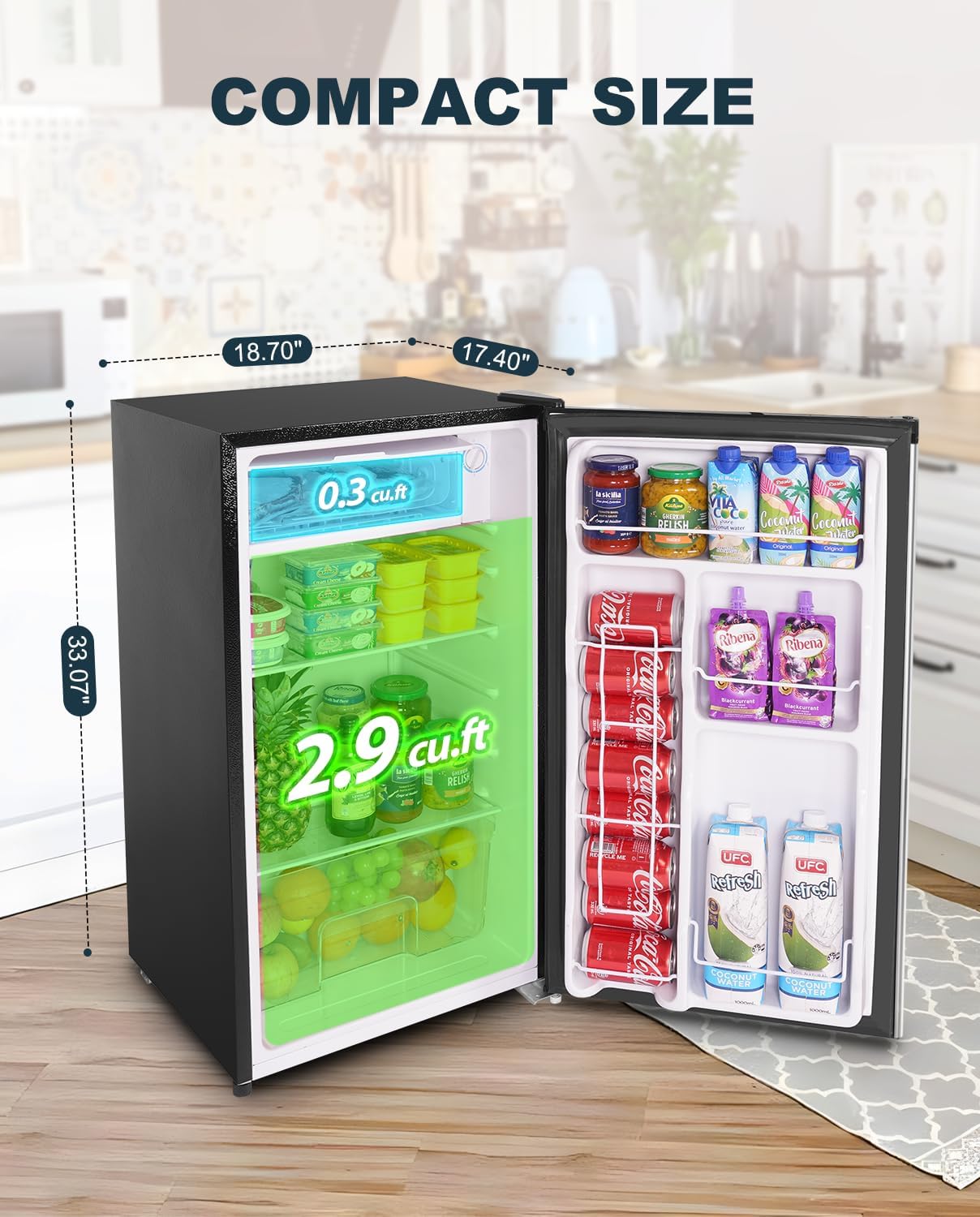 Upstreman Mini Refrigerador 3.2 Cu.Ft – Con Congelador, Termostato Ajustable, Diseño Compacto para Dormitorio, Oficina o Espacios Reducidos - Imagen 7