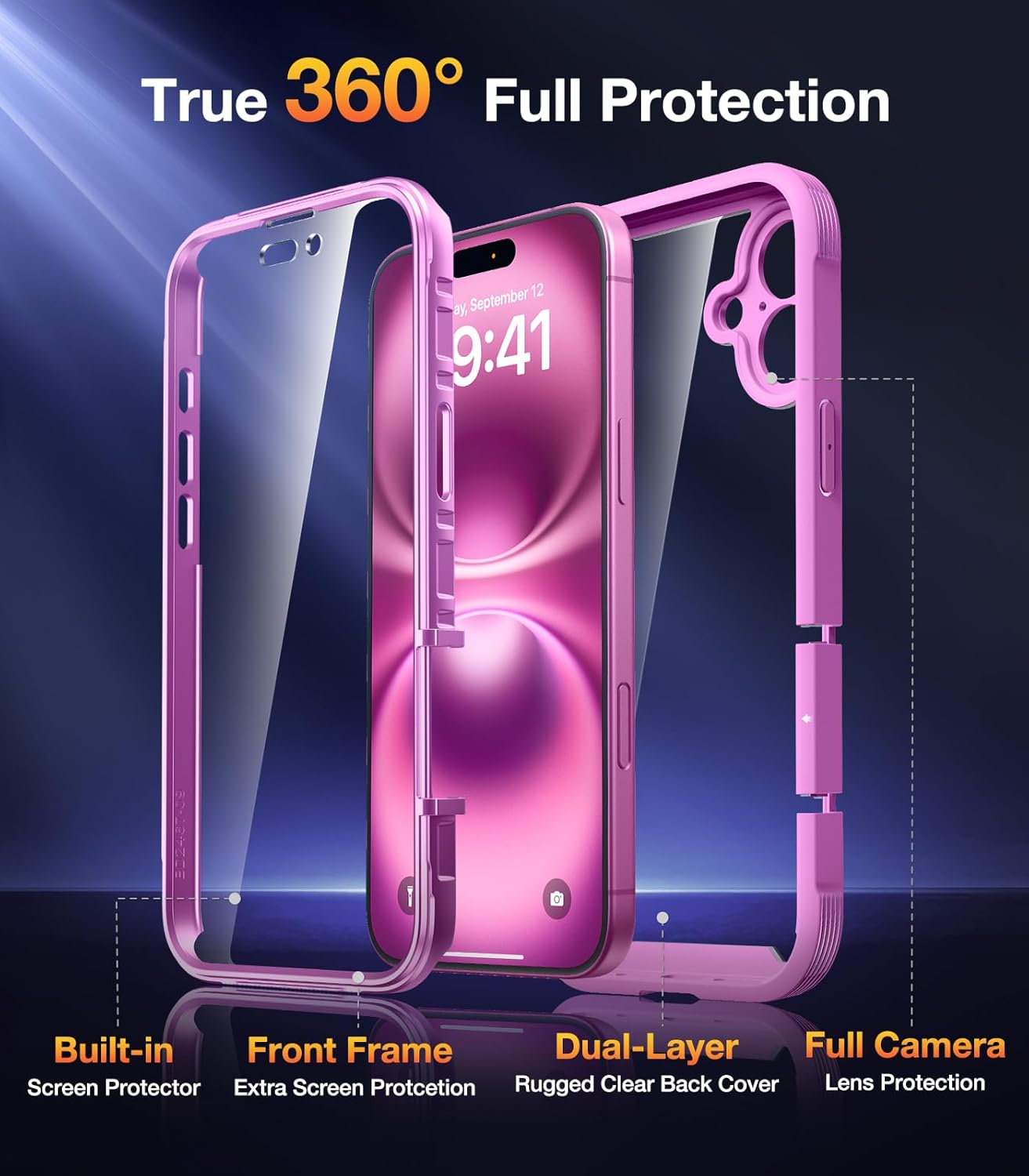 Diaclara - Funda Premium para iPhone 16 Plus 6.7" – Transparente, Protección 360°, con Vidrio Templado y Compatibilidad MagSafe - Imagen 3