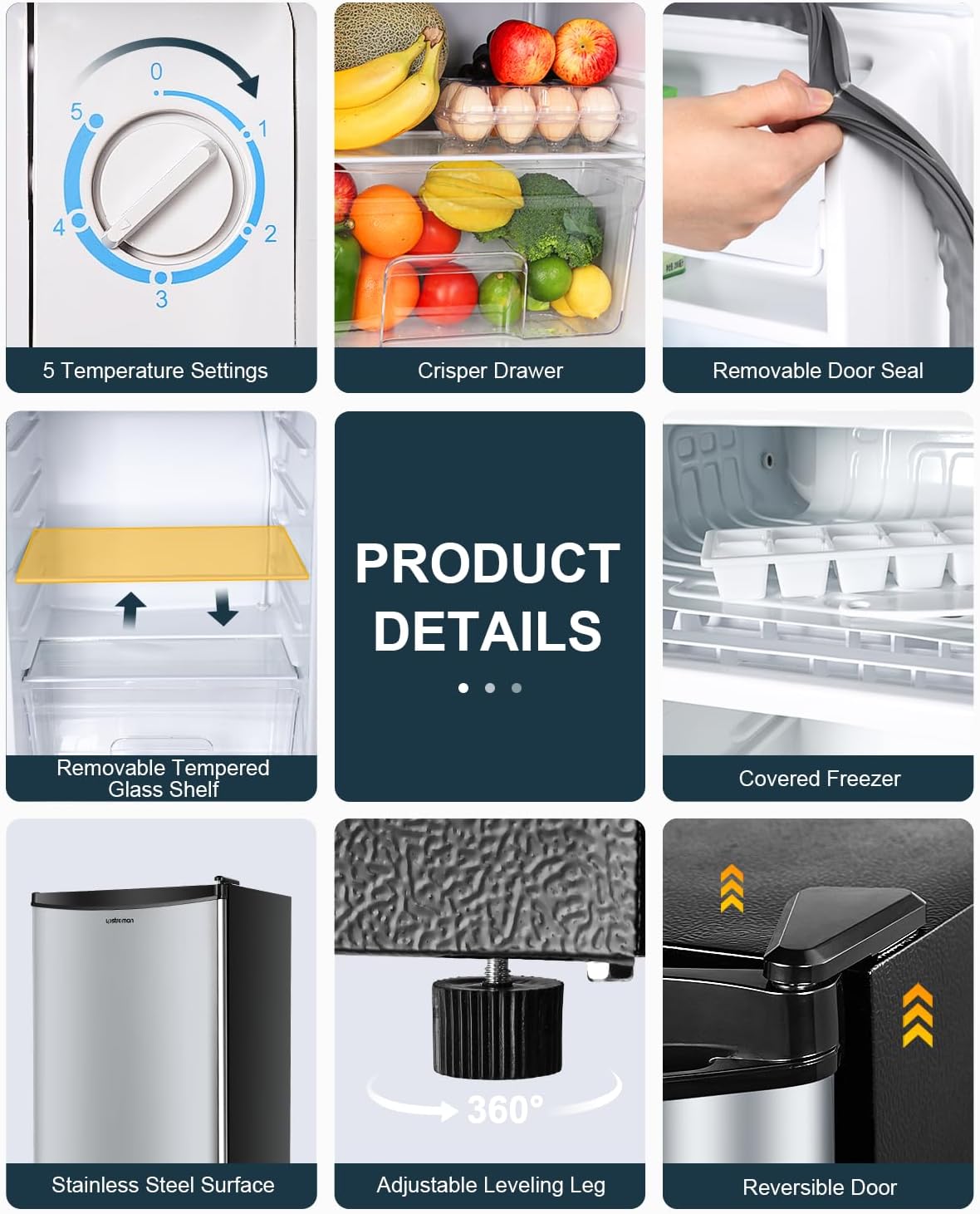 Upstreman Mini Refrigerador 3.2 Cu.Ft – Con Congelador, Termostato Ajustable, Diseño Compacto para Dormitorio, Oficina o Espacios Reducidos - Imagen 8
