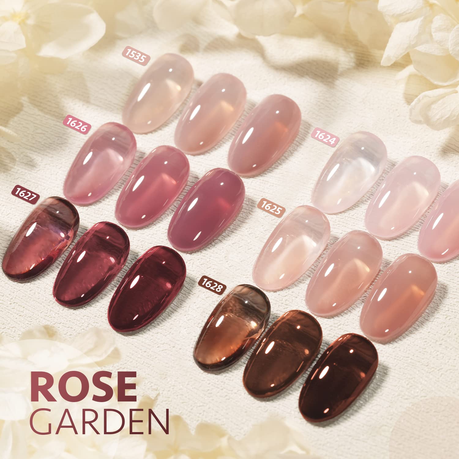 GAOY - Esmalte de Uñas en Gel – Set de 6 Colores Rose Garden (Transparente, Nude, Rojo, Rosa, Marrón) | Ideal para Salón y Manicura en Casa - Imagen 5