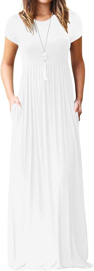 VIISHOW - Vestido Largo Informal para Mujer – Manga Corta, Ajuste Suelto con Bolsillos