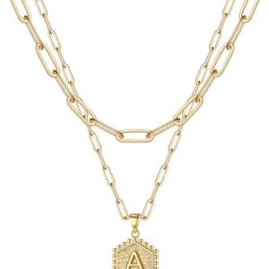 M MOOHAM Collar Delicado En Capas Para Mujer – Collar De Oro 14K Con Letra Inicial Hexagonal, Joyería Personalizada Ideal Para Regalos