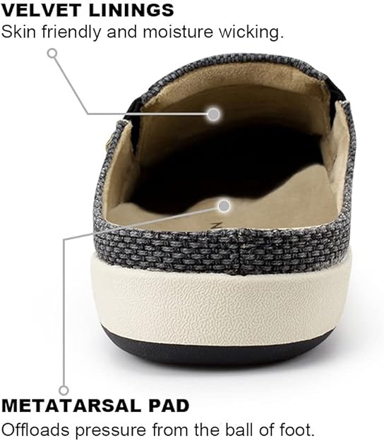 Walk Hero - Pantuflas para Hombre – Soporte para Arco, Forro de Terciopelo, Lona, Suela Antideslizante para Interior y Exterior - Imagen 2